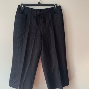 Madison Studio Black Linen Wide Leg Capris with Drawstring Waist